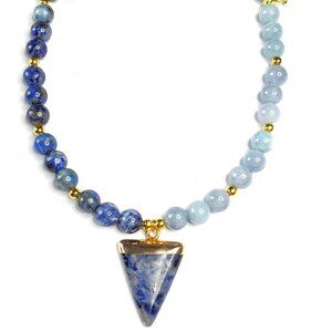 Sodalite and Agate Necklace Blue & Gold Gemstone Necklace